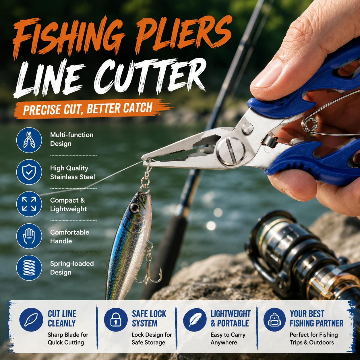 Alicate de Pesca em Aço Inoxidável Portátil, Removedor de Anzóis, Tesoura e Ferramenta para Cortar Linha, Uso Externo