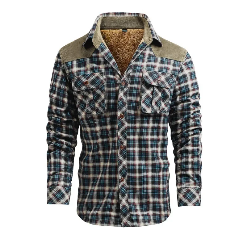 Men Winter Casual Shirts Jackets Fleece Warm Plaid Shirts Coats High Quality Men Cotton Fit Business Outerwear Shirts Jackets 4