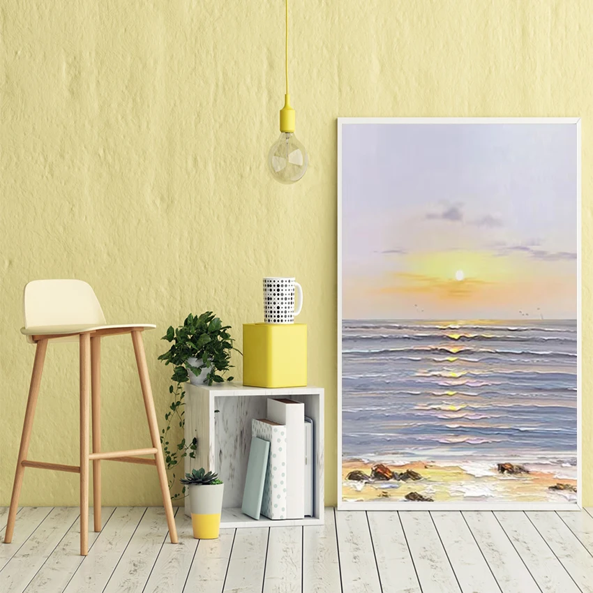 لوحات تجريدية لغروب الشمس، جدار فني بتصميم أكريليك، عمل فني كبير للمطاعم، صورة المناظر الطبيعية، ديكور قماشي بدون إطار