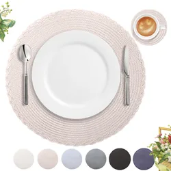 Set of 6/12 Round Placemats for Dining Table Woven Heat Resistant Anti-Slid PP Table Mats with Coaster Christmas Kitchen Pads