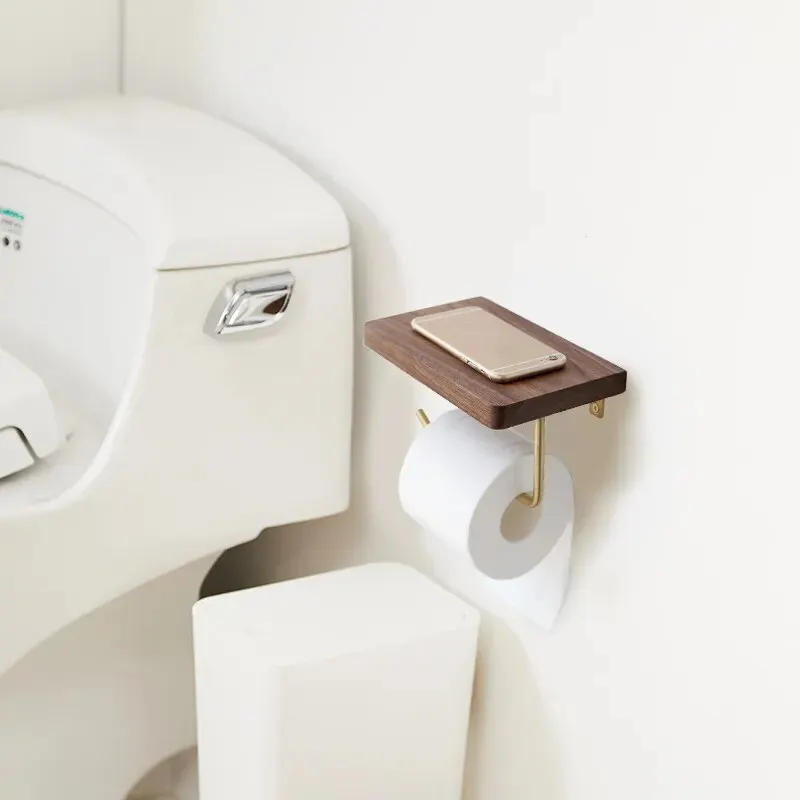 Solid Wood Paper Towel Holder Restroom Punch-free Wall Mounted Tissue Bathroom Accessories Toilet Stand