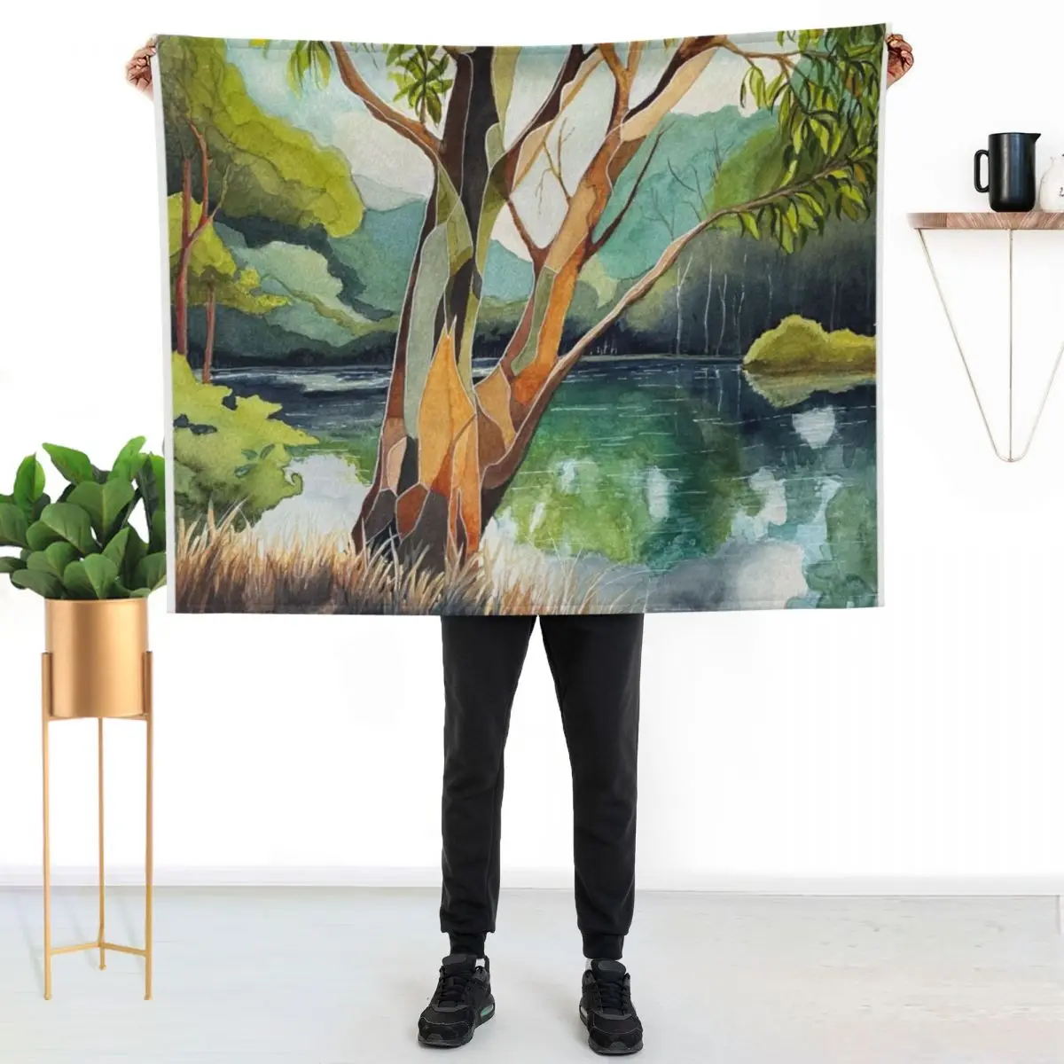 Abstract watercolour of a gum tree in pretty river setting Throw Blanket Cozy Sofa Blanket for TV Watching Napping