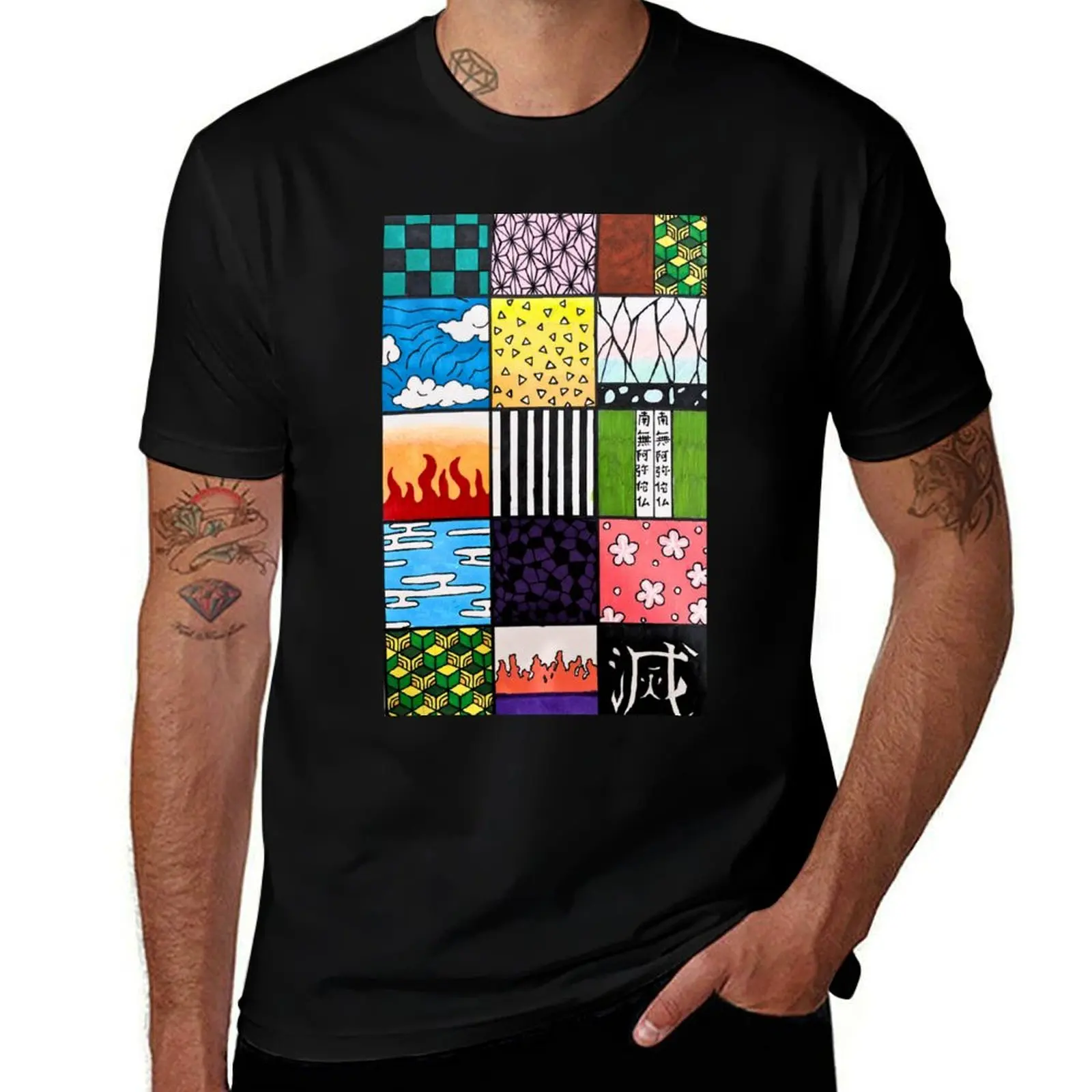 

Demon Slayer Pattern Squares T-Shirt summer top animal prinfor boys Luxury man mens clothes