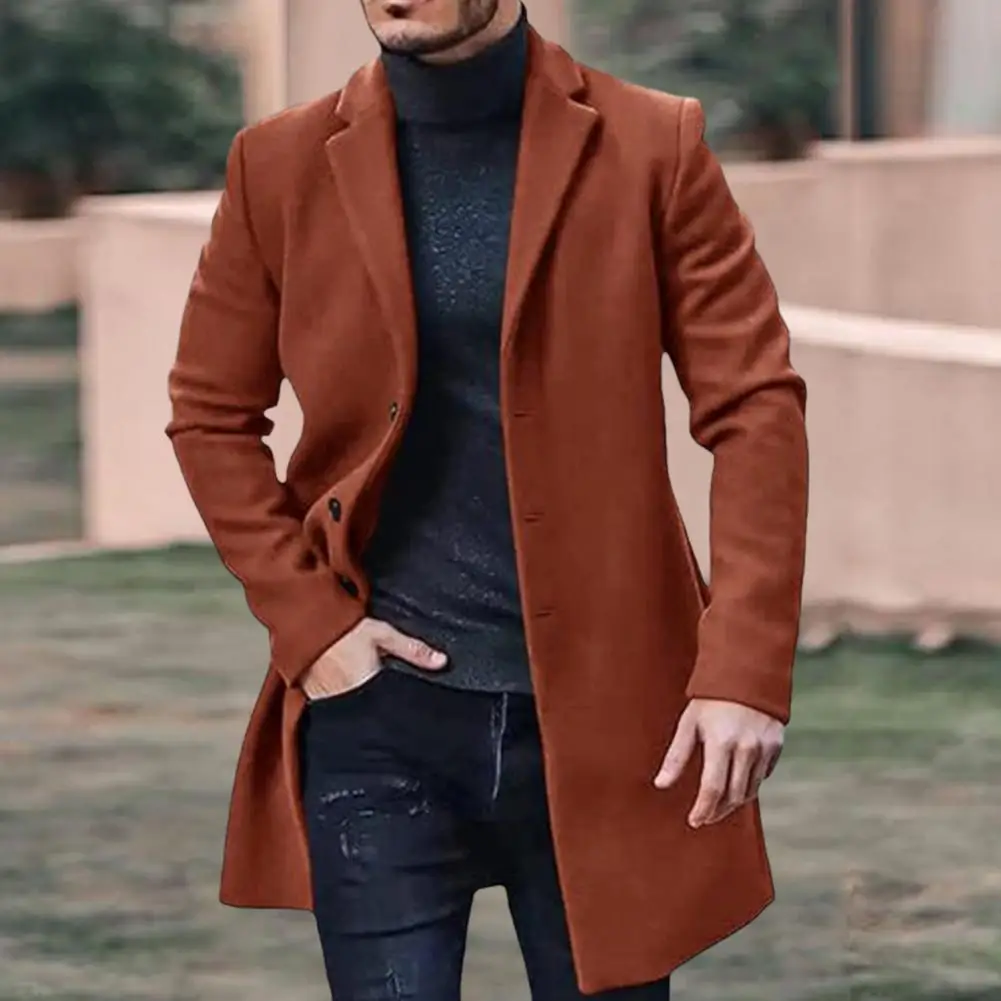Мягкая мужская верхняя одежда, куртка, мужское однотонное пальто с длинным рукавом, лацканами и пуговицами, Повседневная Свободная куртка для осени и зимы для мужчин