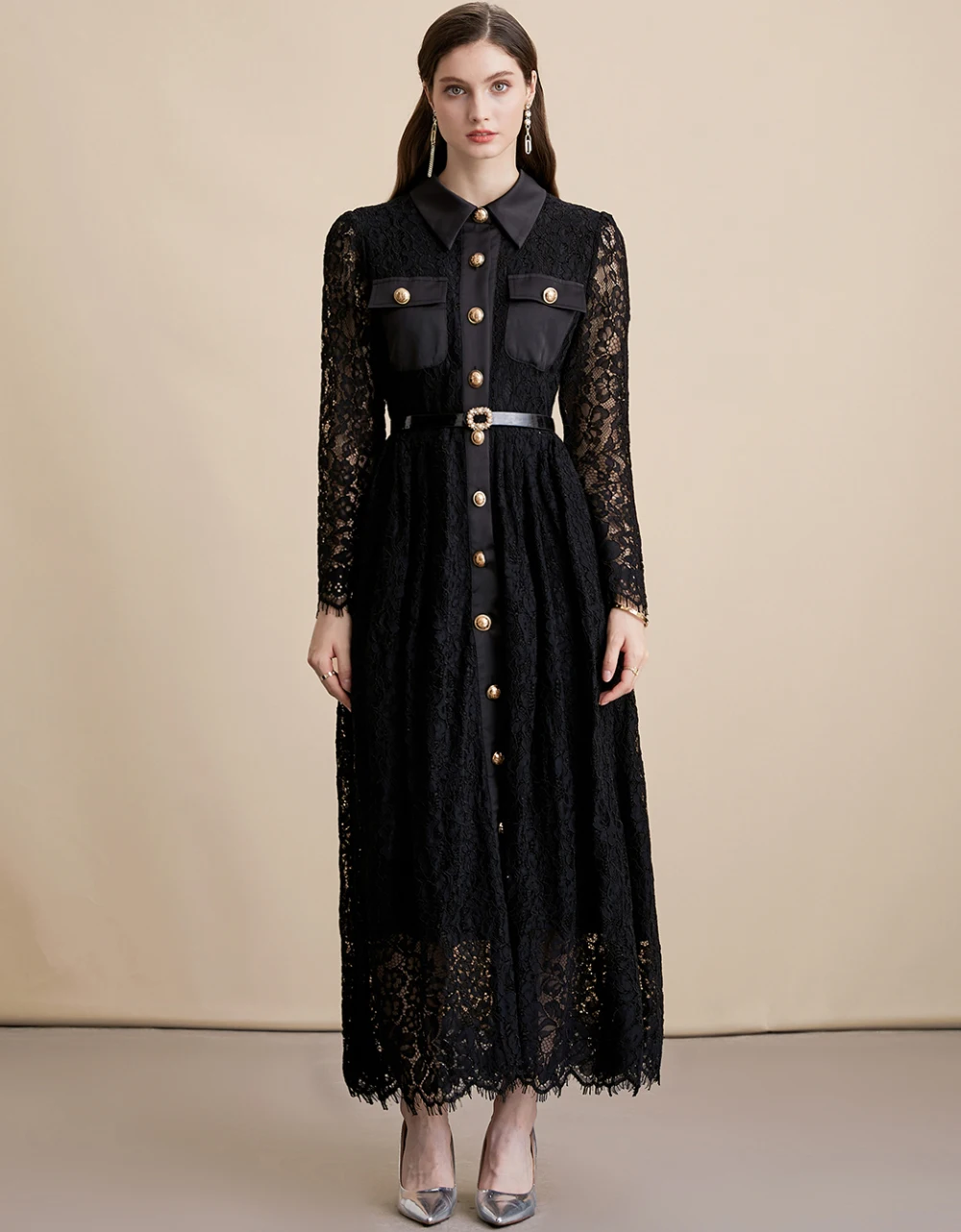 Vestido de fiesta liso elegante de otoño para mujer, vestido de noche ajustado con un solo pecho y manga larga que se pega en la cintura, viene con cinturón