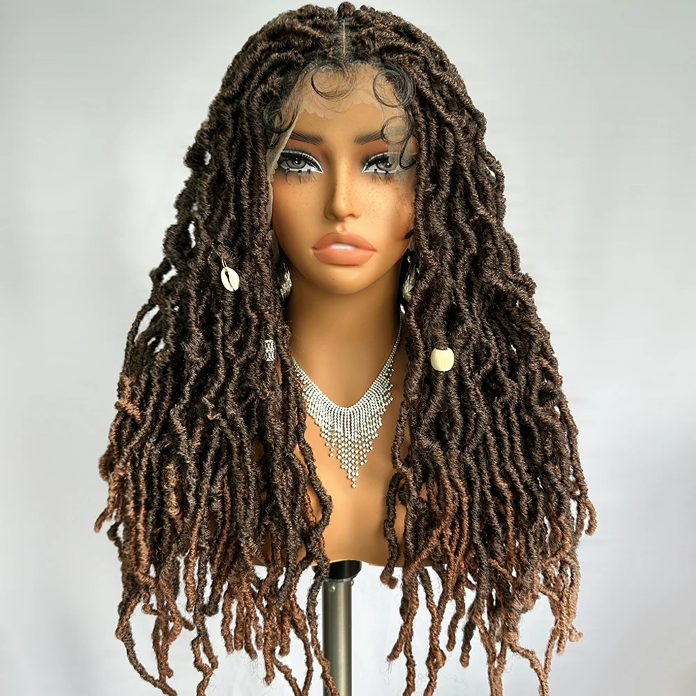 

Synthetic Nu Faux Locs Braided Wigs for Black Women 24inch Full Lace Soft Locs Braids Dreadloc Wig Synthetic Light Brown Color