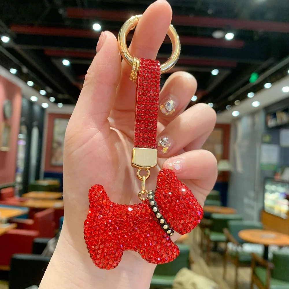 Fashionable Korean Rhinestones French Bulldog Keychain Cartoon High-end Crystal Dog Pendant Blingbling DIY Bag Charm Women