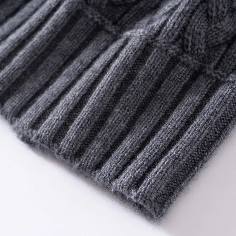 100% hochwertige Kaschmirmütze für Damen, weiche, warme Wintermütze, gestrickte, lässige Outdoor-Mütze in Unifarbe mit geripptem Twist-Muster. – Detail 14