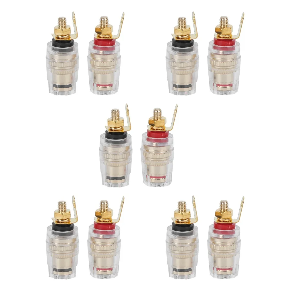 

10Pcs M4*33mm Speaker Terminal Binding Post Copper-gold Plated Black and Red Banana Jack Connector Socket Terminal Binding Post