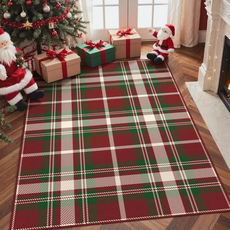 Christmas Area Rugs for Living Room Bedroom,Xmas Checkered Plaid