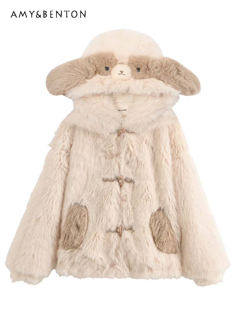 سترة شتوية من القطيفة مطرزة برسوم كارتونية لطيفة وجميلة على طراز الكلية سترات كاواي فضفاضة وسميكة ودافئة للنساء #6