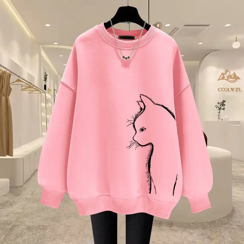 Spring Autumn New Oversize Black O-Neck Fashion Hoodie Loose Long Sleeve Solid All-match Vintage Tops Harajuku Casual Clothing