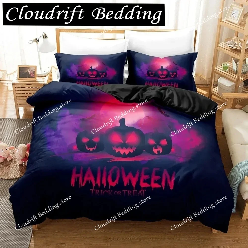 Halloween Bedding Set Soft Polyester 3D Print Quilt Cover for Room Decor Single Twin Queen Size Pumpkin Ghost Duvet Cover Set