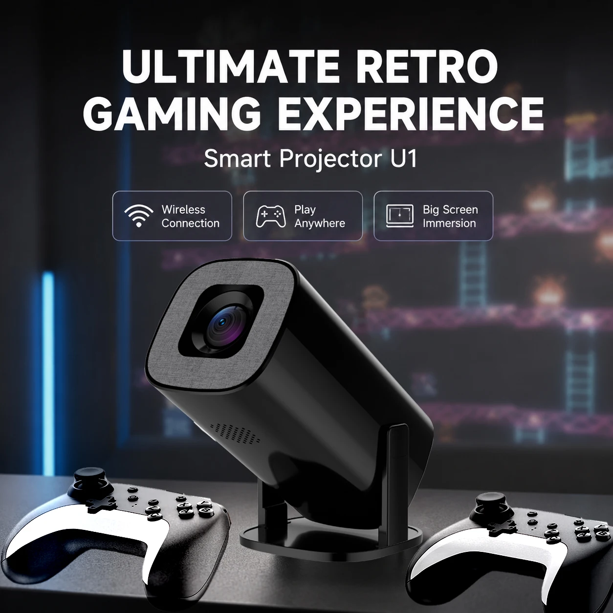 LINGLAN U1 Retro Проектор для мини-игр на двоих, 1080P, короткофокусный, Android, Dual WiFi, BT, дублирование экрана телефона, LED, домашний кинотеатр