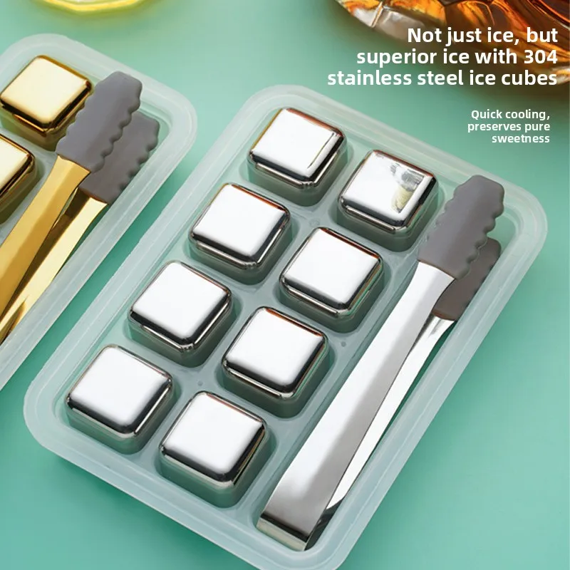 Metal Bar Ice Wine Stones Quick Freeze Food Grade Whiskey Liquor Food Stainless Steel Ice Cubes for Beverage Serving