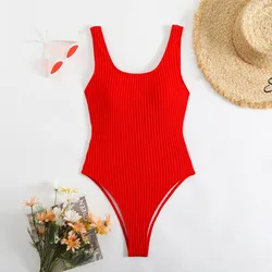 Women's Solid Color Red One Piece Swimsuit Summer Beach Vacation Monokini Conservative Bikini Slim Backless Swimwear 2025 New