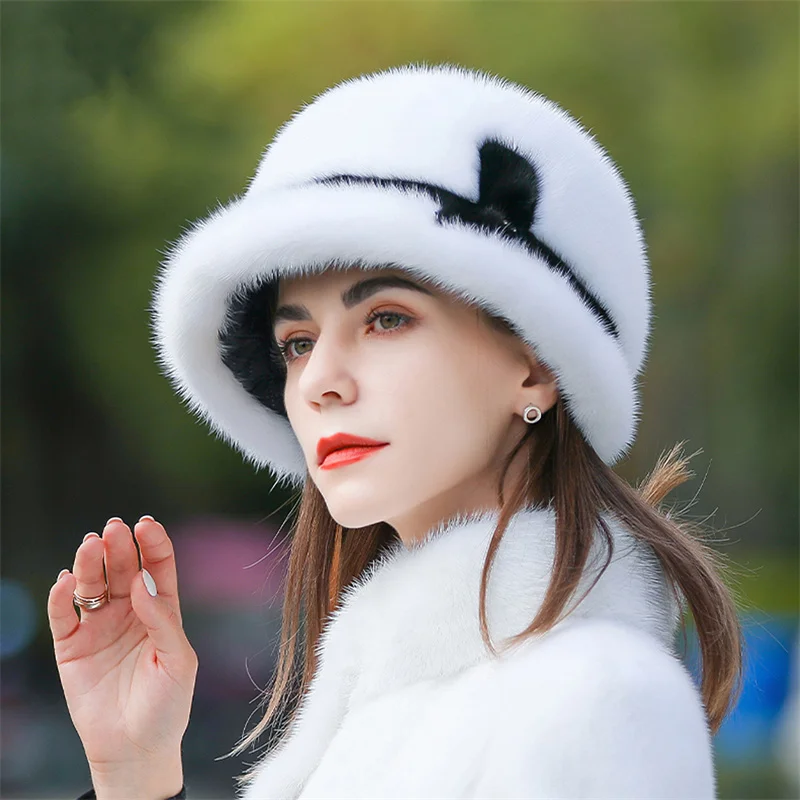 

100% Mink Edamame Beanie For Girls Soft Thickened Furry Beret Ladies Hat Elegant Winter Outdoor Windproof Warm Hat