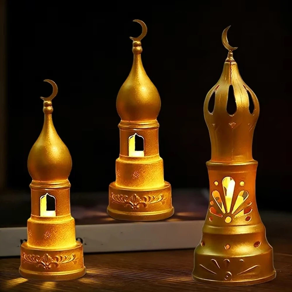 

Plastic Ramadan Candle Lamp Retro Simulation Candle Eid Mubarak Desk Lamp Warm Light LED Lights Moon Castle Lantern