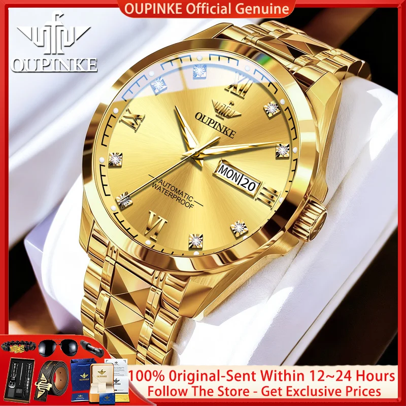 OUPINKE 3262 Men Watch Luxury Imported Automatic Mechanical Watch Tungsten Steel Calendar Business Sapphire Men Automatic Watch