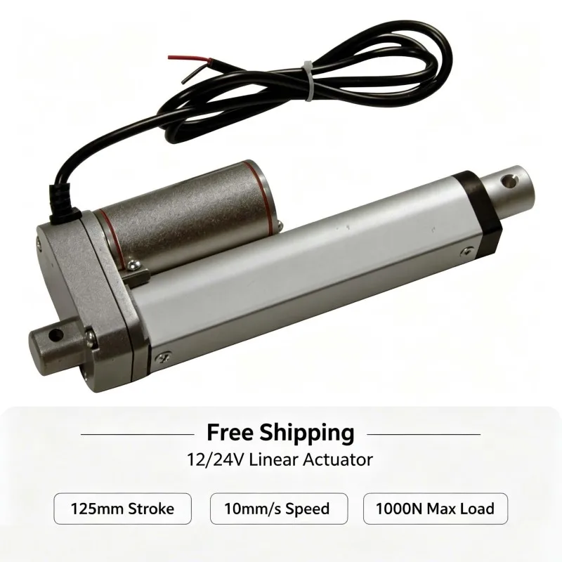 

12V Linear Actuator 5inch (125mm) Stroke 225LBS Load Capacity 10mm/s Speed - Free Shipping