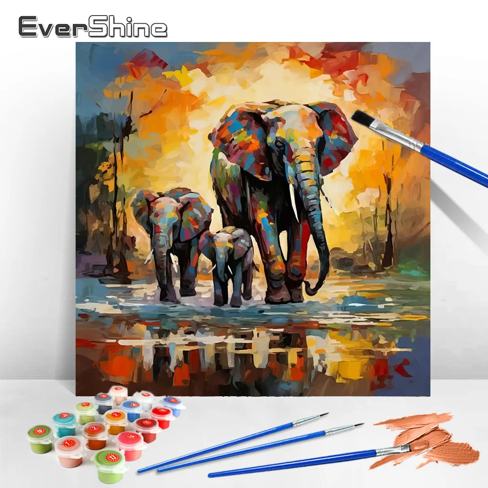 Evershine Adult Animal By Numbers Elephant Handpainted Painting Art Hand Paint Kits On Canvas Wall Decoration