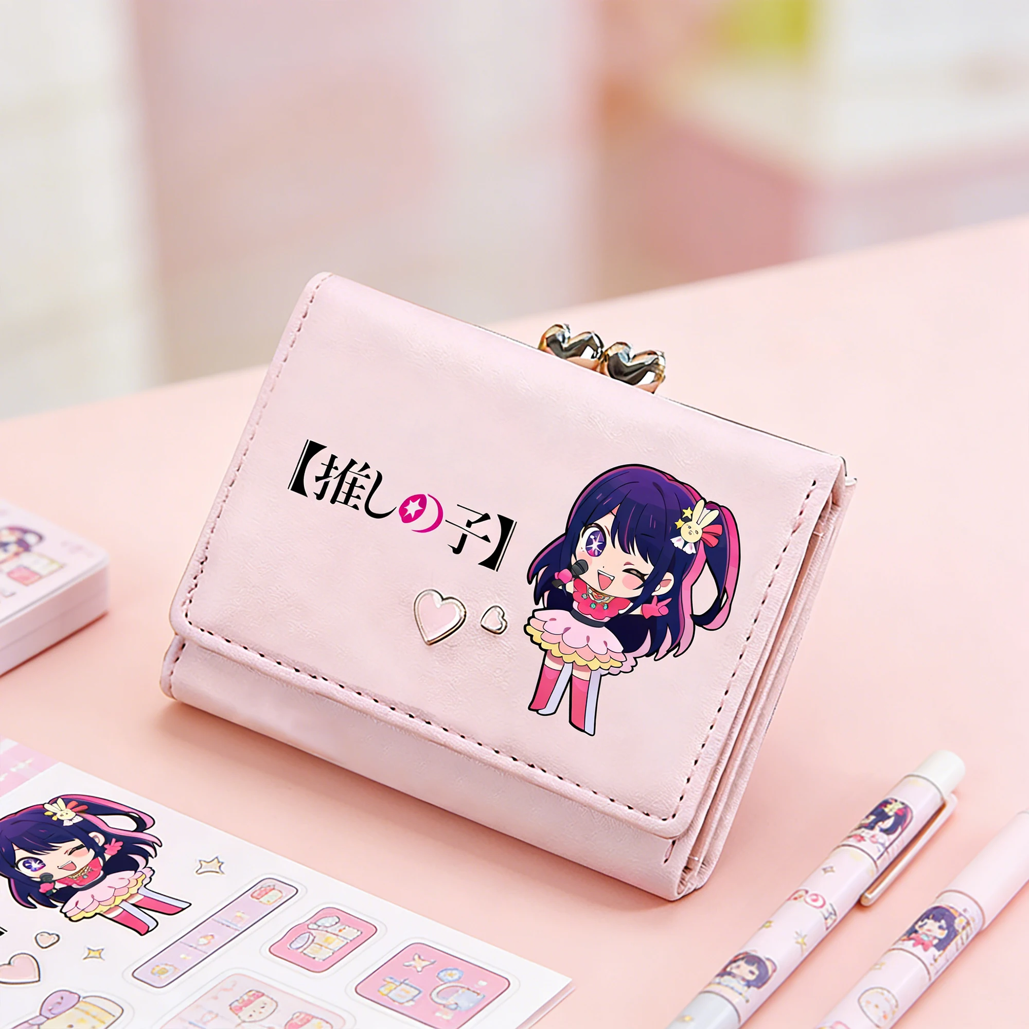 

OSHI NO KO Kawaii Small Coins Purses Cartoon ID Card Holders Anime Short Money Wallets Women Mini Clutch Bags Pink Change Pocket