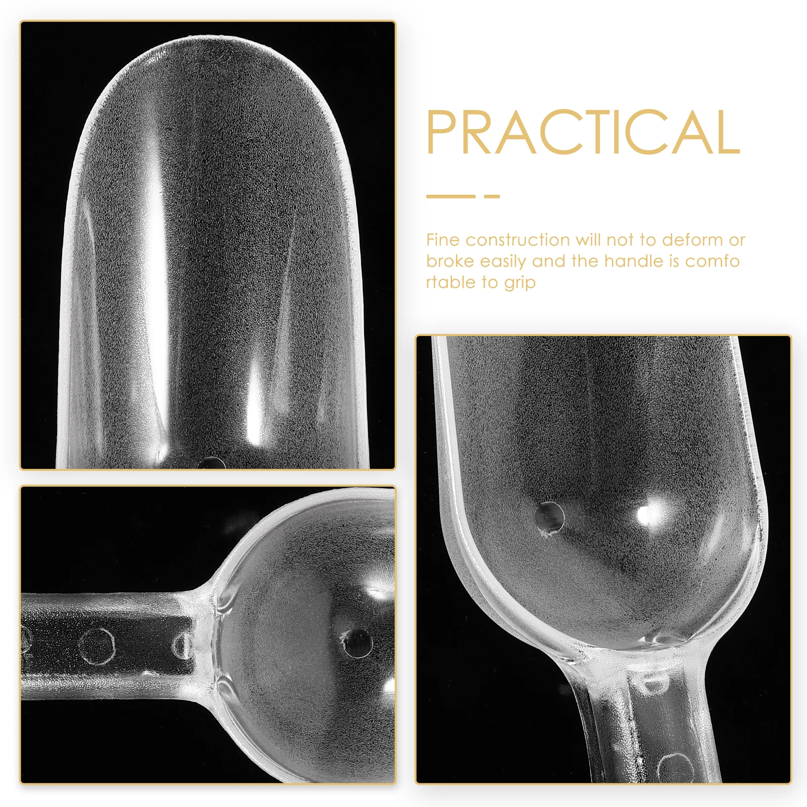 

2pcs Plastic Ice Scoop Transparent Feeding Tool Compact Handle Dog Cat Food Scooper For Flour Tea Shovel