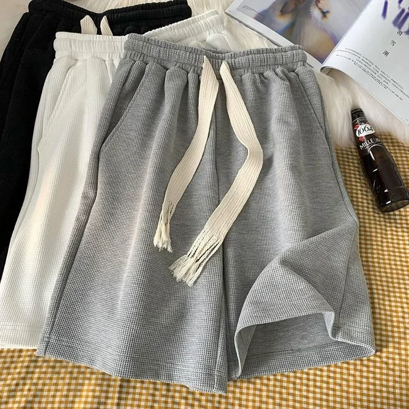 Cotton Shorts for Women Waffle Shorts Women's Straight Five Points Sports Pants Summer White Casual Wide Leg Pants Ropa