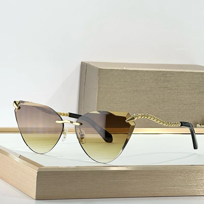 

Женские солнцезащитные очки KIZN класса люкс, без оправы, с эффектом кошачьего глаза, с алмазной огранкой, оригинальные, в стиле High Street, золотые, бескаркасные, из сплава, для женщин