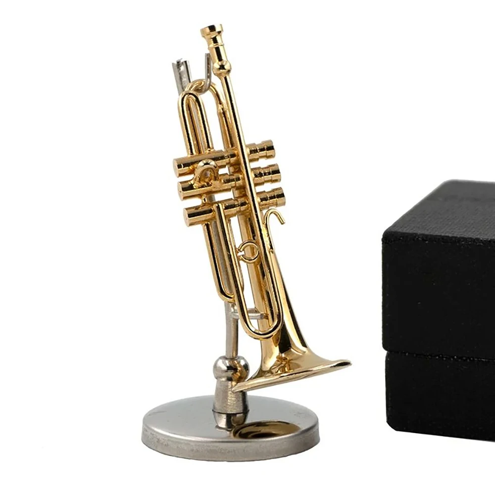 1/12 인형 집 액세서리 ob11 1/6 피규어 bjd 장식용 케이스가 있는 소형 구리 트럼펫 모델