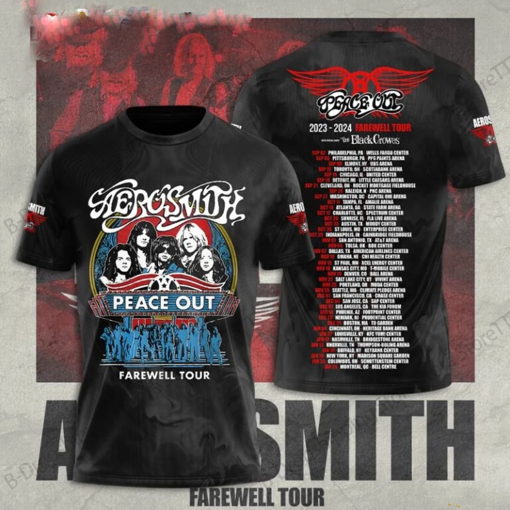 2027 Hip Hop Aerosmith Band World Farewell Tour 3D Print T-shirt Men Women Fashion Short Sleeve Fans Tops Tees Men Clothing Rock