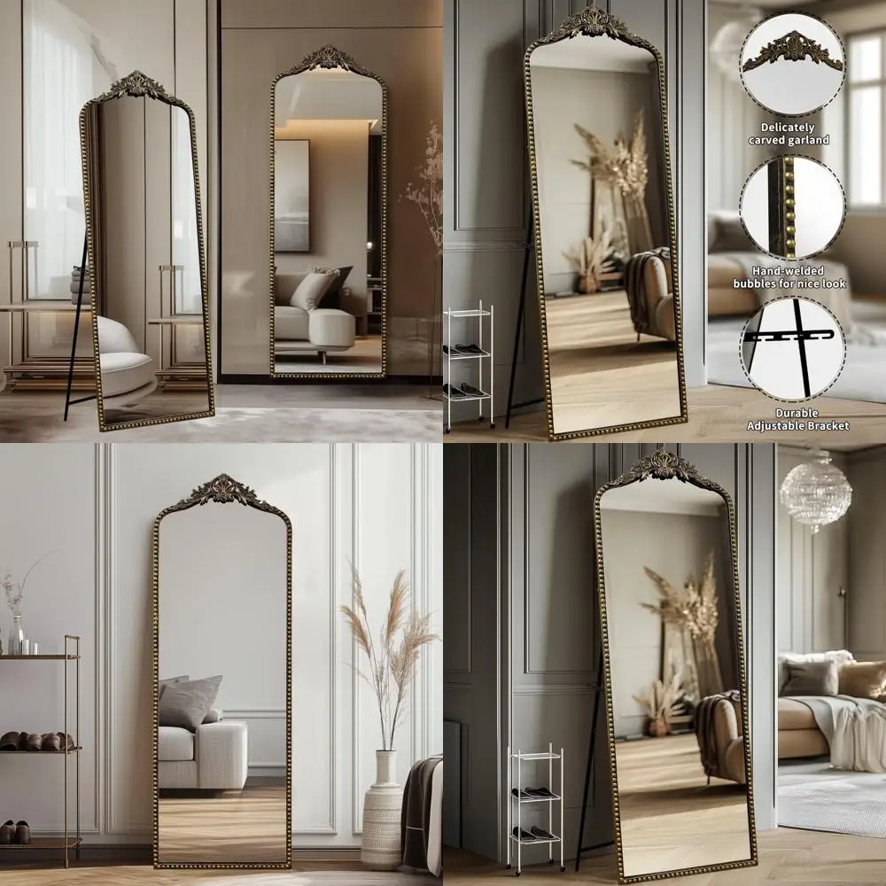 Vintage Baroque Style Full Length Floor Mirror, 65x22 Ornate Free Standing and Wall-Mounted Full Body Mirror for Elegant Interio