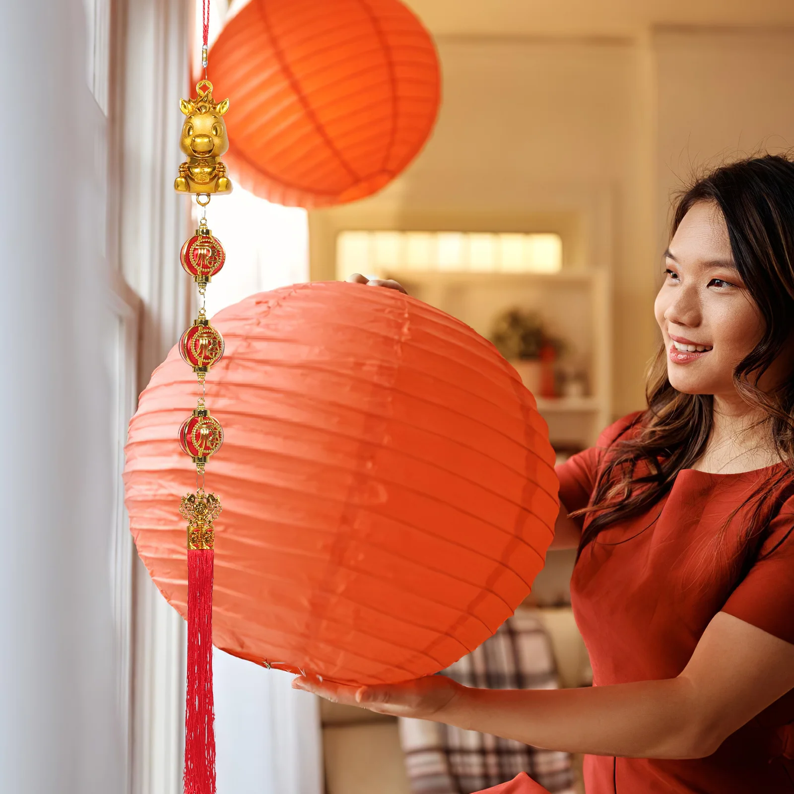 

2Pcs Chinese New Year Hanging Horse Pendant Lantern Ornaments Red Tassel Spring Festival Decorations Feng Shui Lucky Charm Decor