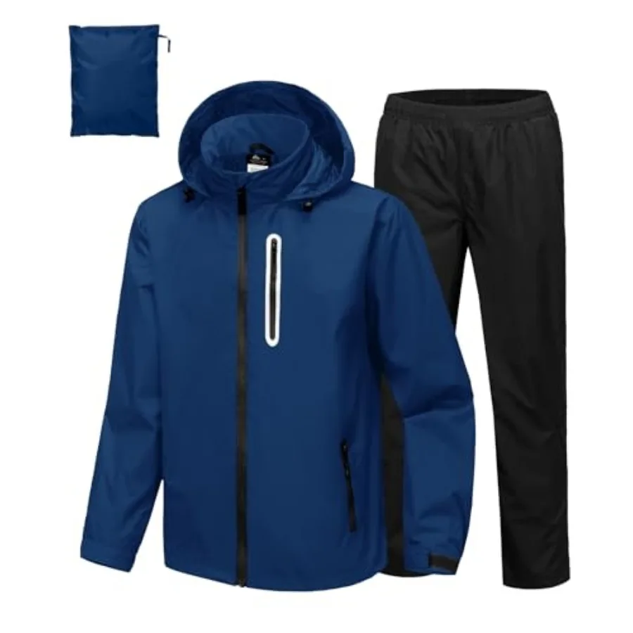 

Men's Waterproof Golf Rain Suit Rain Gear Jacket and Pant Outdoor Lightweight Hooded Raincoat S-5XL