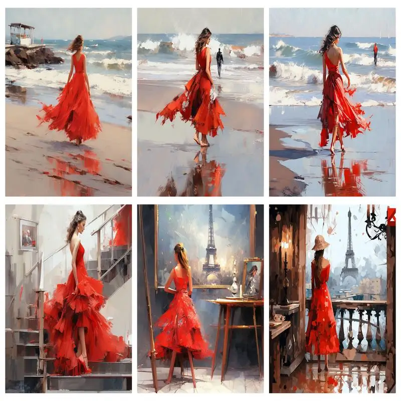 

RUOPOTY DIY Paint By Numbers Person Wearing A Red Dress For Adult On Canvas Handicrafts For Adults Unique Gift With Frame