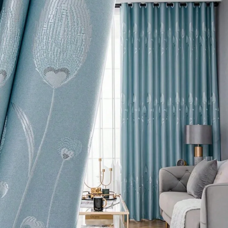 New High Shading Curtains for Living Room Balcony Curtain Jacquard Modern European Finished Curtain Romantic Floral Bedroom