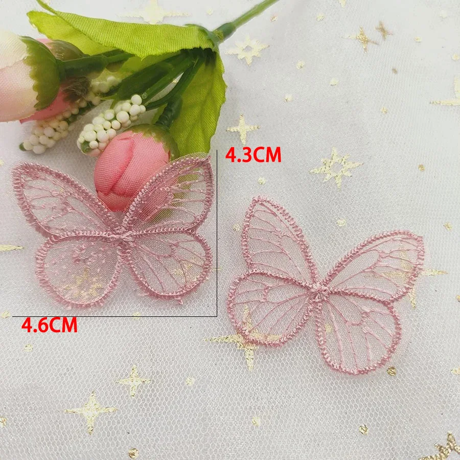 10Pcs 4.6*4.3cm Exquisite Embroidered Mesh Butterfly for DIY Headwear Hair Clips Decor Clothes Hat Shoes Patches Accessories