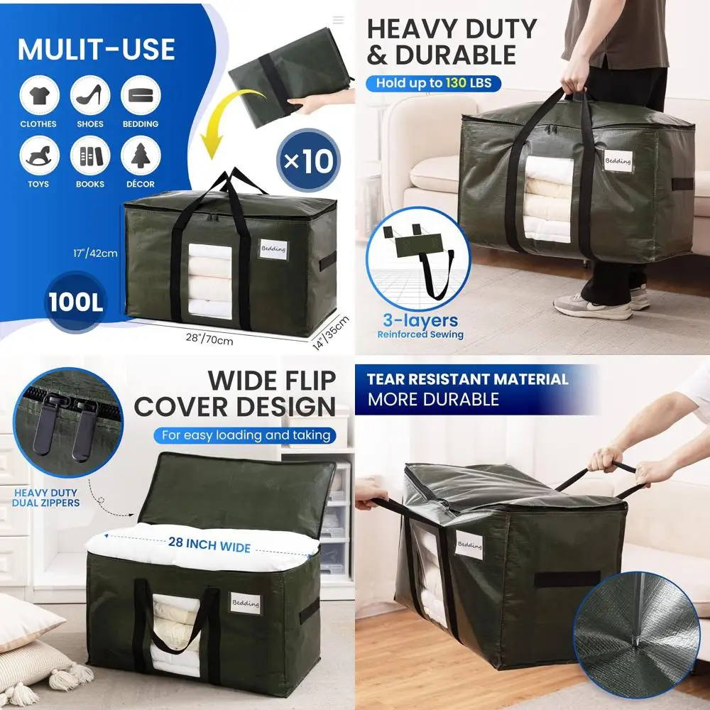 

Extra Large Heavy-Duty Storage Bags with Clear Window and Easy Handles for Moving and Organizing