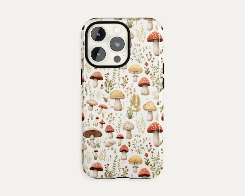 Mushroom Botanical Phone Case For IPHONE 16 15PRO MAX 14 13 12 11 Acrylic TPU Two in one magnetic Phone Cases