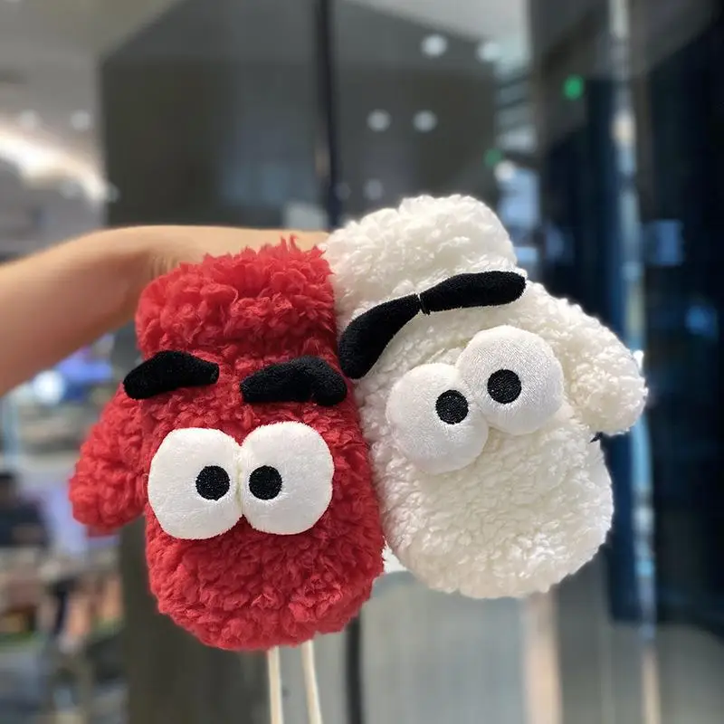 الشتاء الاطفال فروي شنقا الرقبة قفازات الطفل سميكة فو الفراء القفازات الكرتون لطيف الدب أفخم قفازات