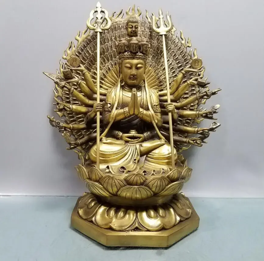 Pure copper thousand handed statue of Avalokitesvara ornaments Zhaocai home Buddha Hall offering bronze statue of Bodhisattva o