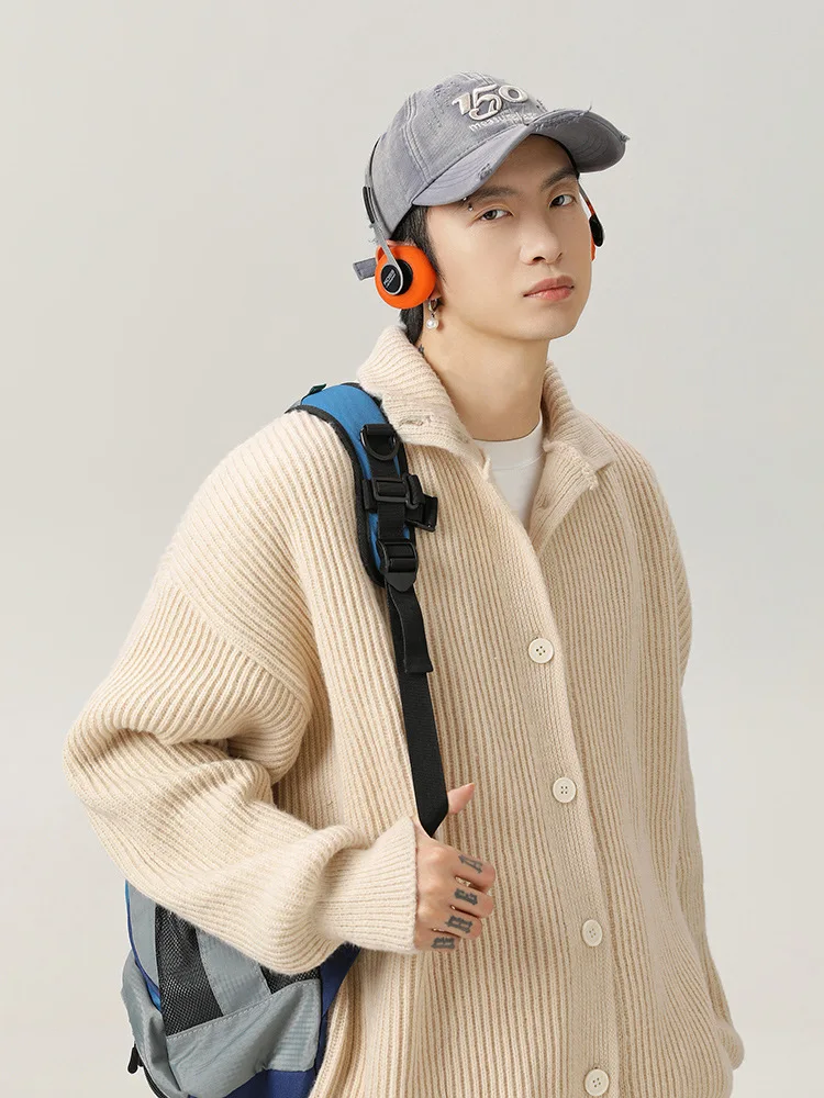 

Cardigan Men's Autumn Winter New Sweater Coats Streetwear Harajuku Knitted Tops Quality Hip Hop Single Breasted Cardigans
