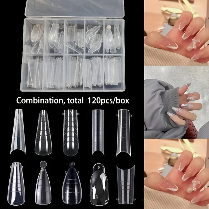 Nail Art Mold 10 Mixed Transparent Crystal Nail Mold Paperless Phototherapy Extended Nail Patch with Scale Manicure Patch