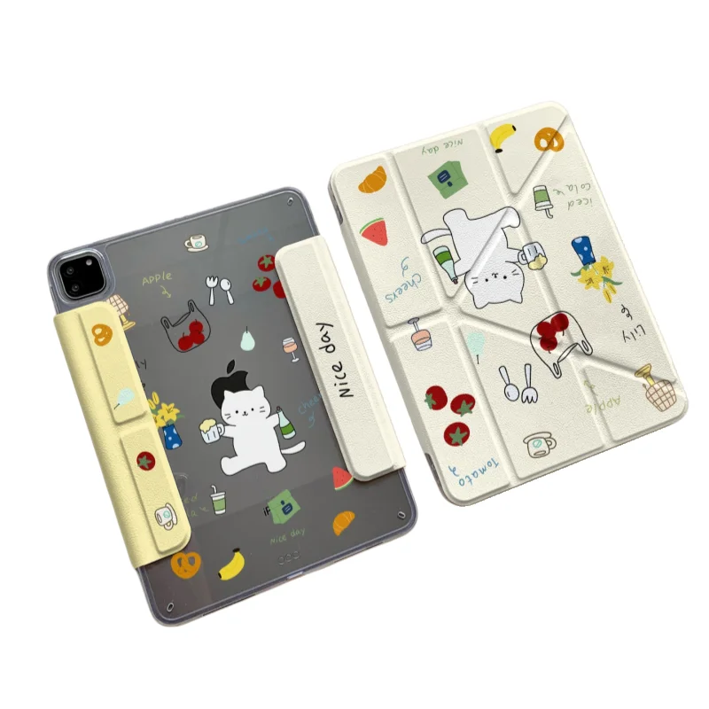 Cute Cat Detachable Magnetic Pen Slot Tablet Case For iPad11 10 6 5 Mini7 6 Pro2024 2022 2021 2020 2018 Air2025 2024 5 4 3 Cover