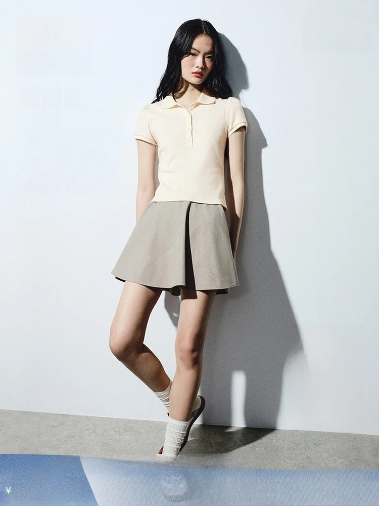 

Slim Fit ort Sve irt with Bubble Sves Turn Collar Hm Women's Faion Sweet Sle from New Year Series 32