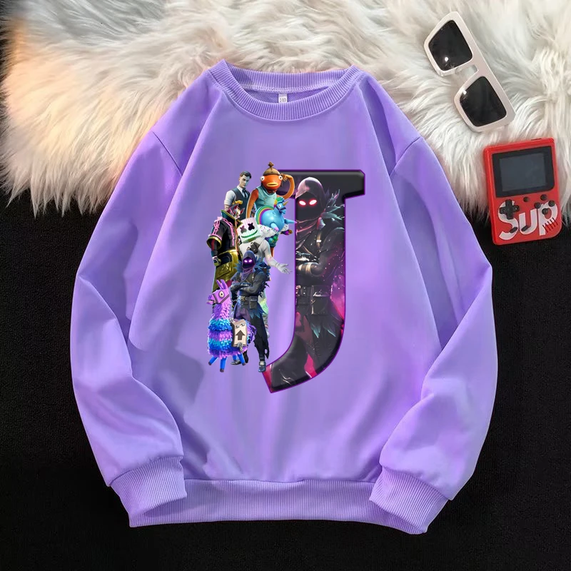 Fortnite الاطفال بلوزات أنيمي لعبة قلعة ليلة طباعة رسالة A-Z هودي للبنين بنات هدية طاقم الرقبة الأطفال هوديس 2026