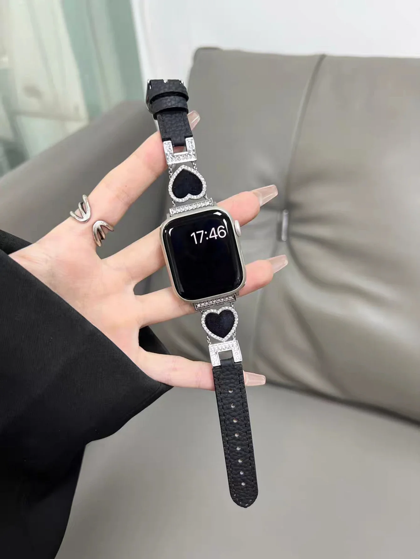 ممتاز فاخر الحب حلقة جلدية سوار ربط ل سوار ساعة يد آبل سلسلة S10/8/7/6/3/4/5/9 40 مللي متر 41 مللي متر 42 مللي متر 44 مللي متر 45 مللي متر 46 مللي متر