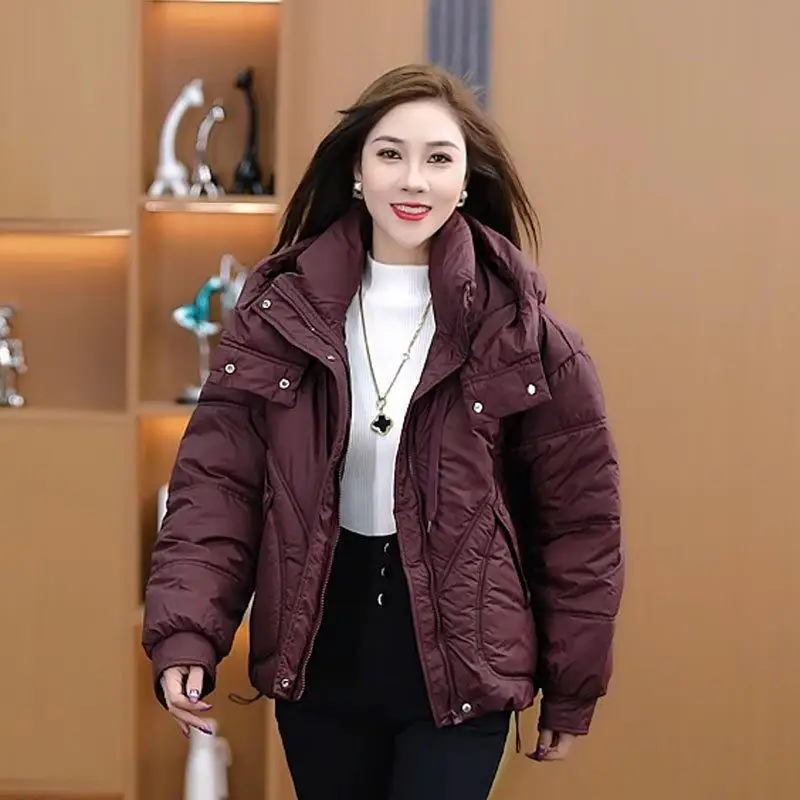 Hooded down Jacket Women's Loose Cotton Jacket Coat Fashionable Thickened Women's Thermal Cotton-Padded Clothes