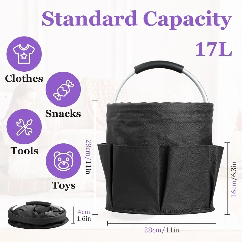Multi Pocket Foldable Oxford Storage Caddy Bag, Sturdy Aluminum Hand Grip, 17L Large Capacity, Gardening Tool Picnic Snack Organizer, Gardeners Outdoor Travel Enthusiasts
