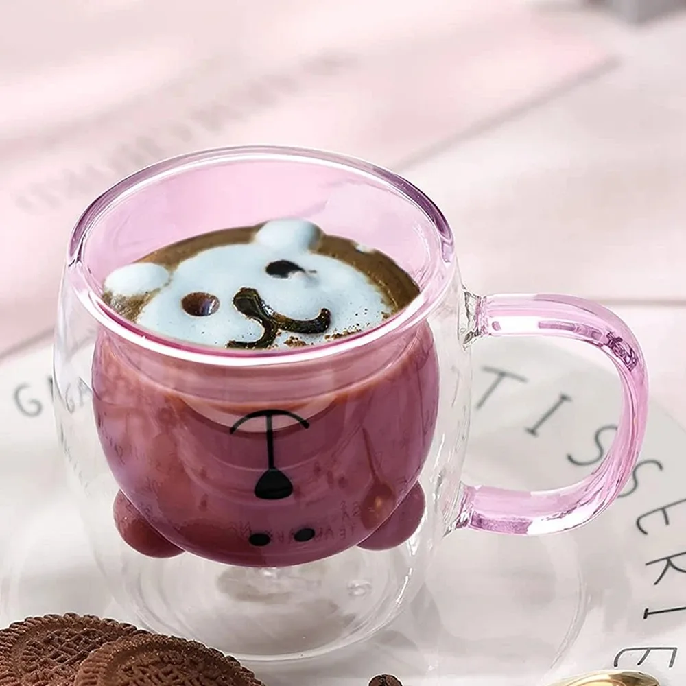 250ml Cute Bear Double-layer Coffee Mug Double Glass Cup Cartoon Animal Milk Glass Lady Cute Cat Duck Bear Gift Christmas Gift